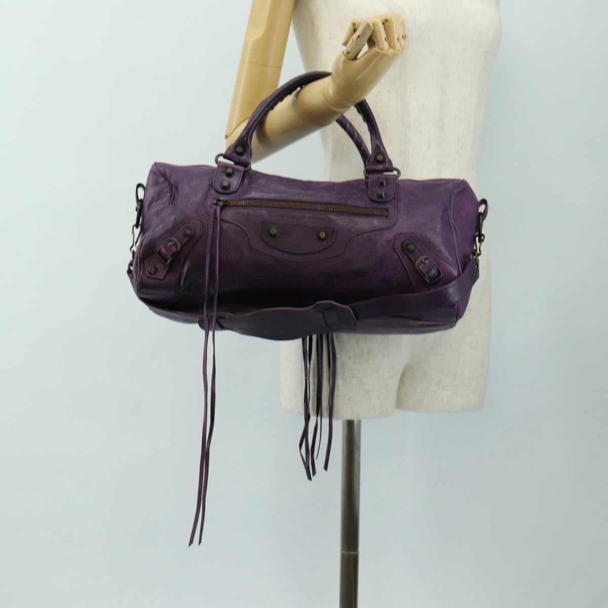 BALENCIAGA Zazigi Hand Bag Leather 2way Purple 128523 Auth 189102M