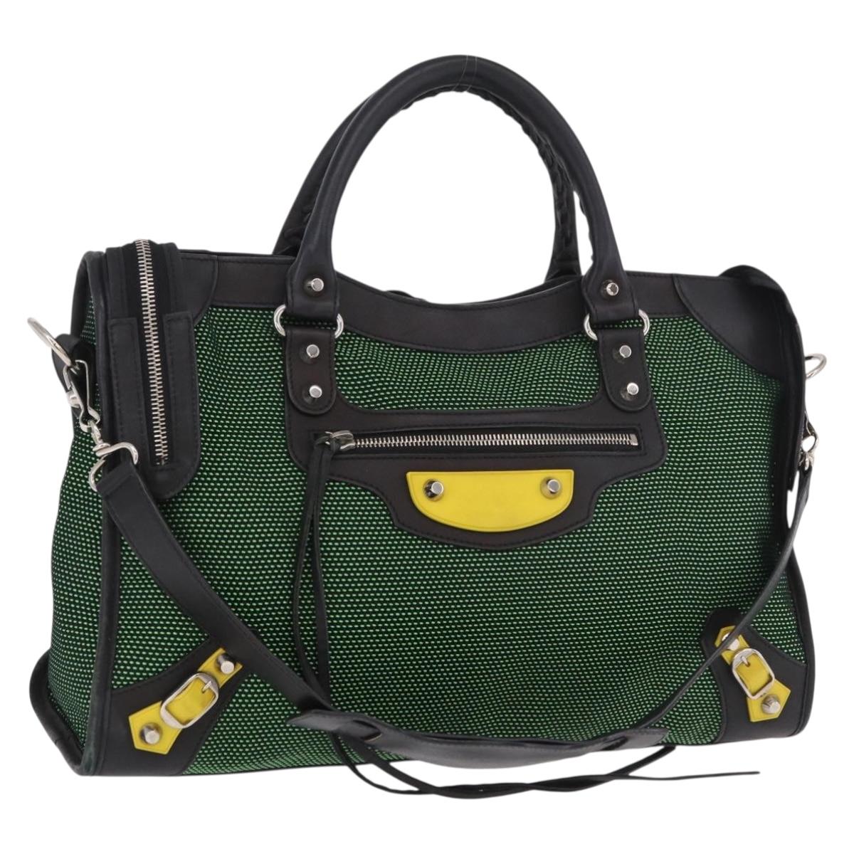 BALENCIAGA The City Hand Bag Canvas 2way Green Silver 115748 Auth 189103M