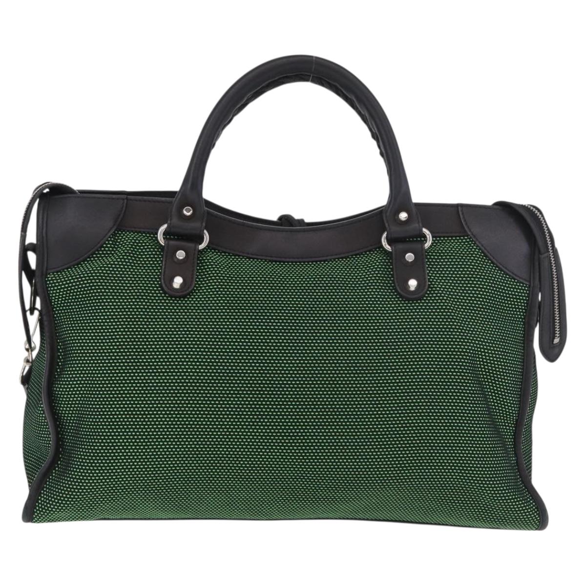 BALENCIAGA The City Hand Bag Canvas 2way Green Silver 115748 Auth 189103M