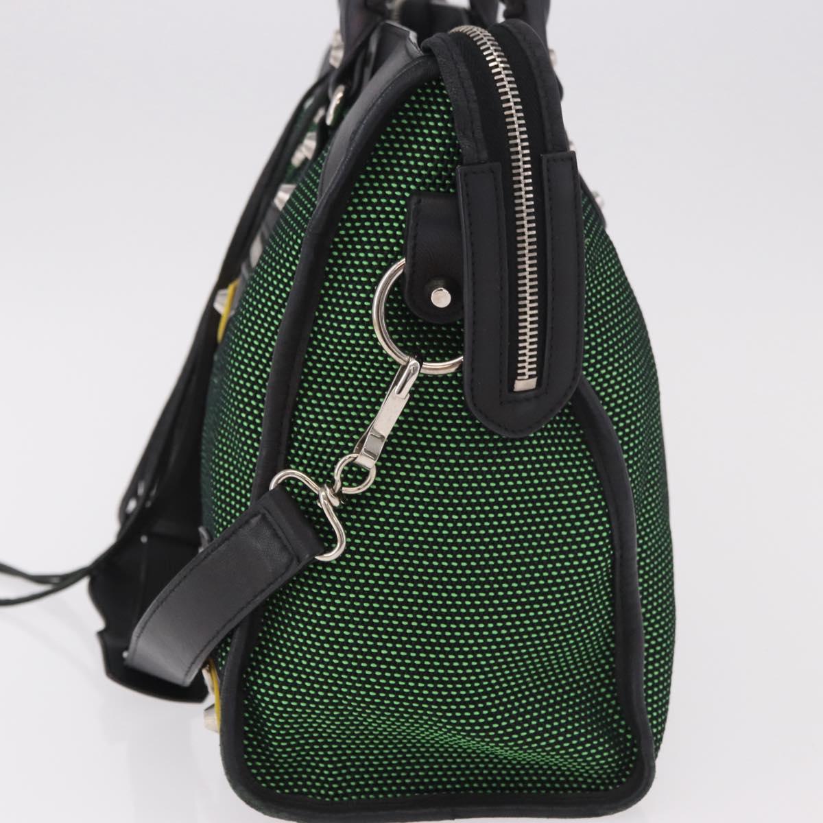 BALENCIAGA The City Hand Bag Canvas 2way Green Silver 115748 Auth 189103M
