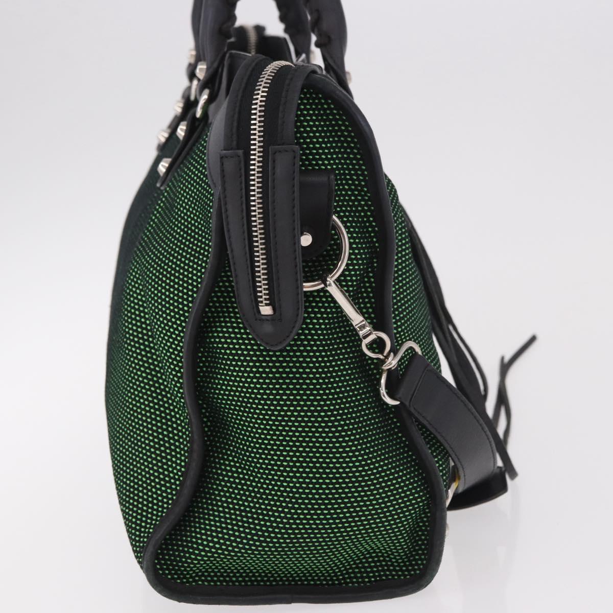 BALENCIAGA The City Hand Bag Canvas 2way Green Silver 115748 Auth 189103M