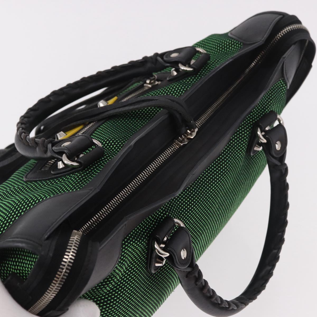 BALENCIAGA The City Hand Bag Canvas 2way Green Silver 115748 Auth 189103M
