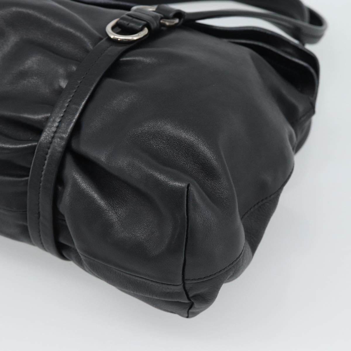 PRADA Hand Bag Leather Black Silver Auth 189104V