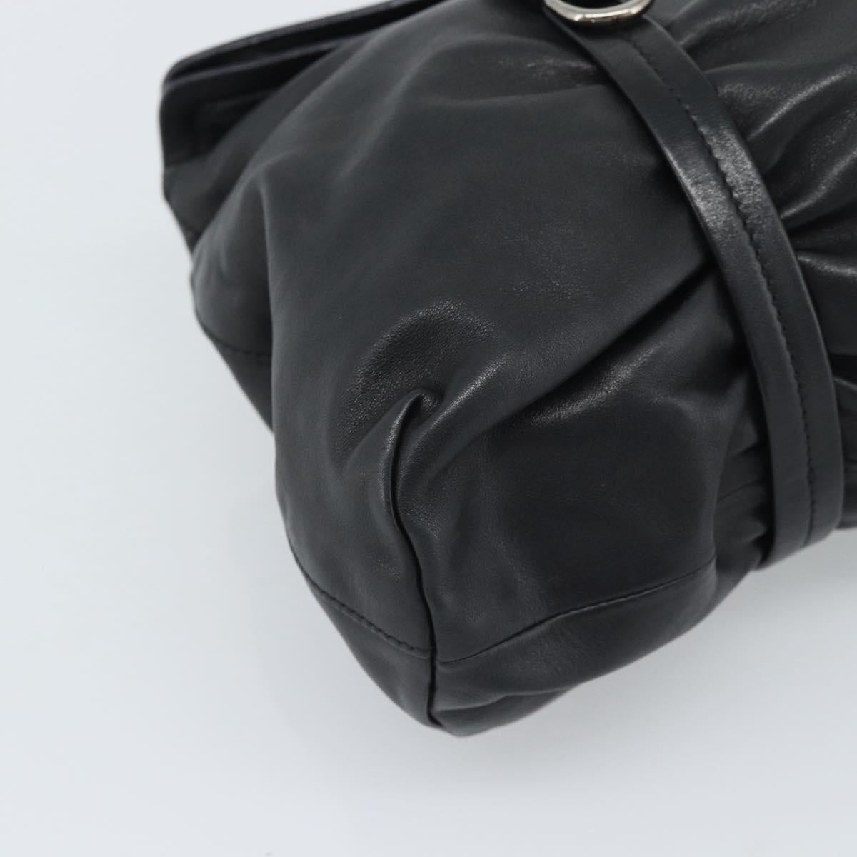 PRADA Hand Bag Leather Black Silver Auth 189104V
