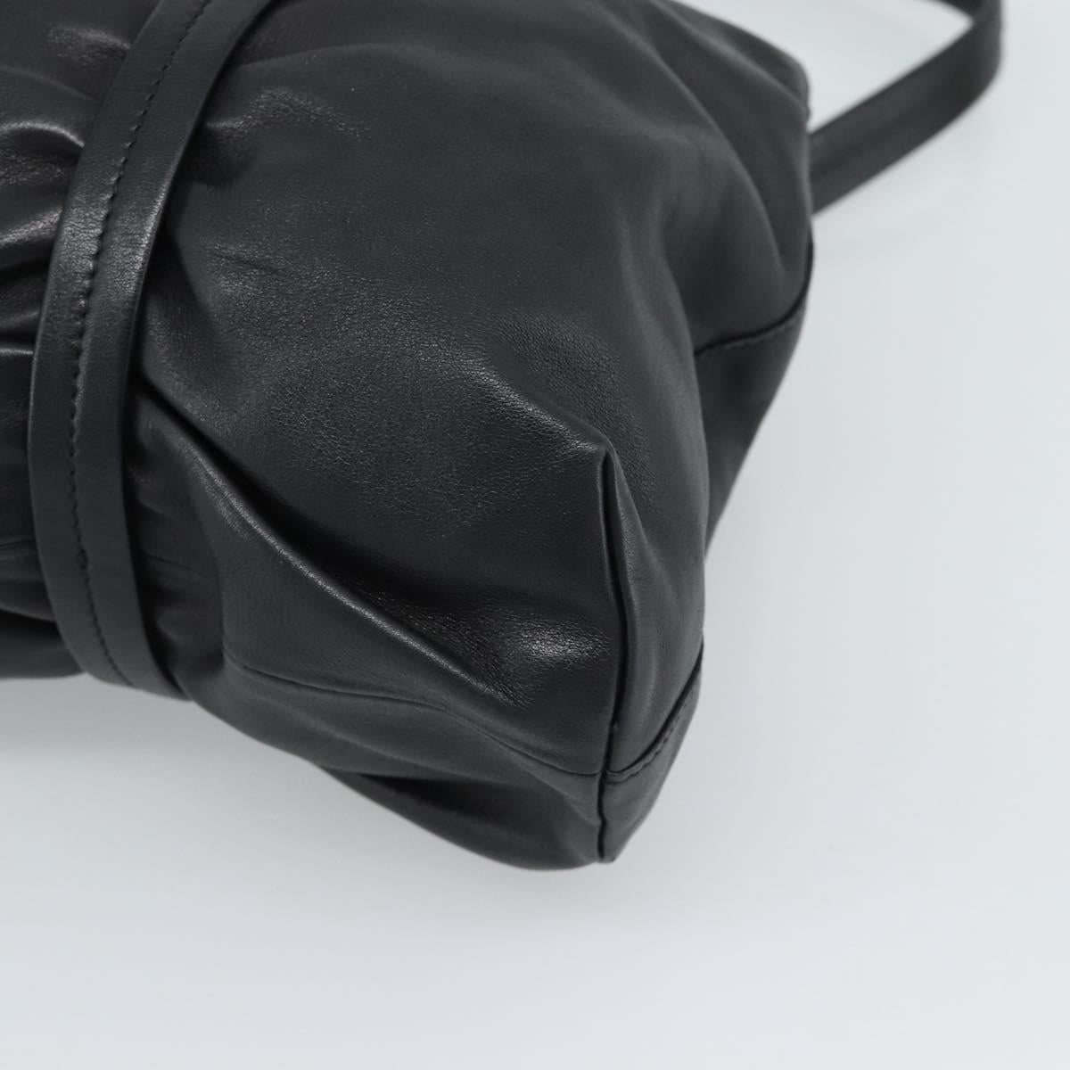 PRADA Hand Bag Leather Black Silver Auth 189104V