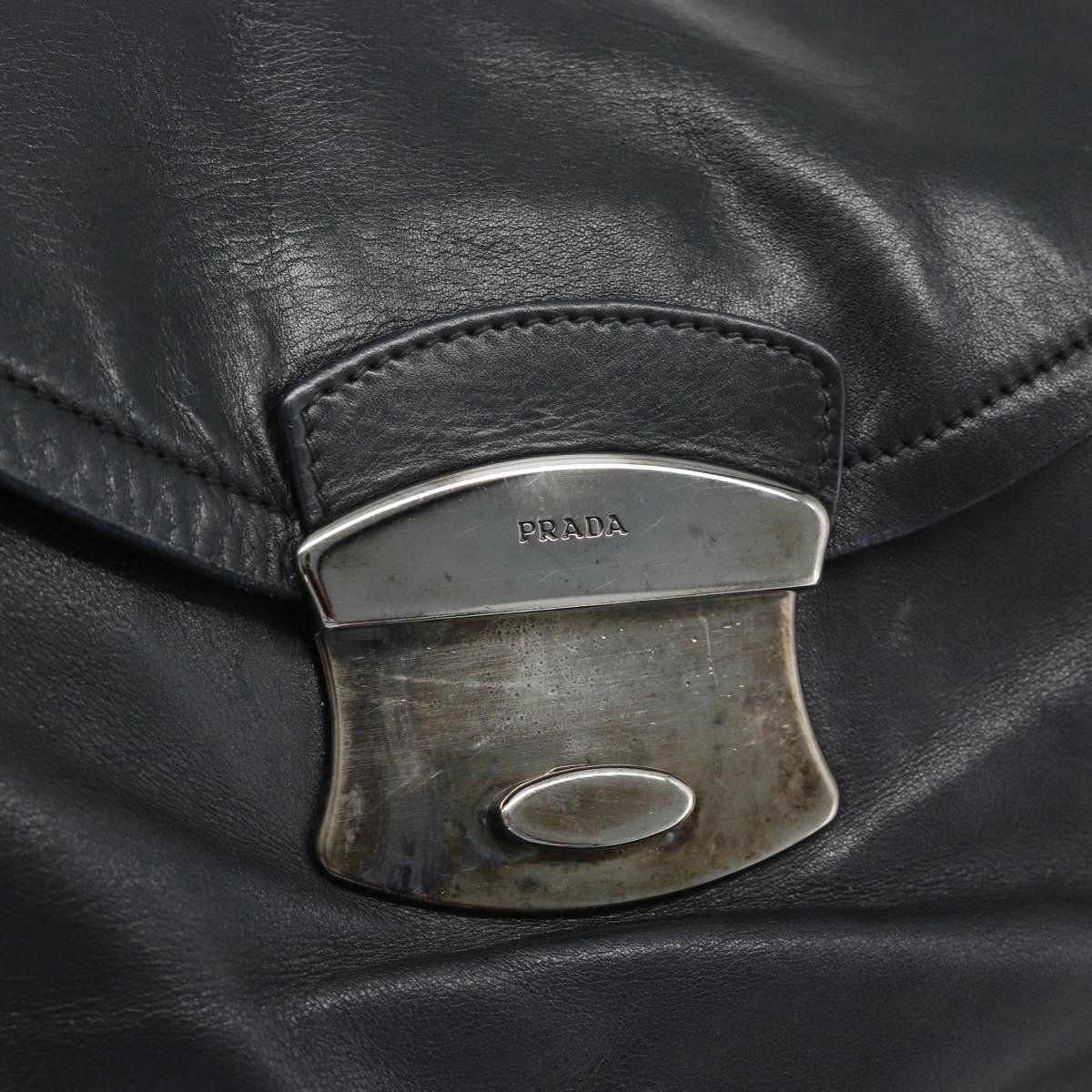 PRADA Hand Bag Leather Black Silver Auth 189104V