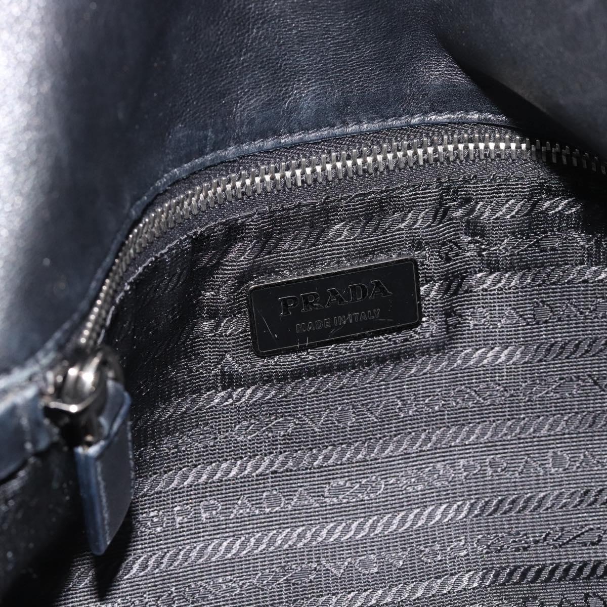 PRADA Hand Bag Leather Black Silver Auth 189104V