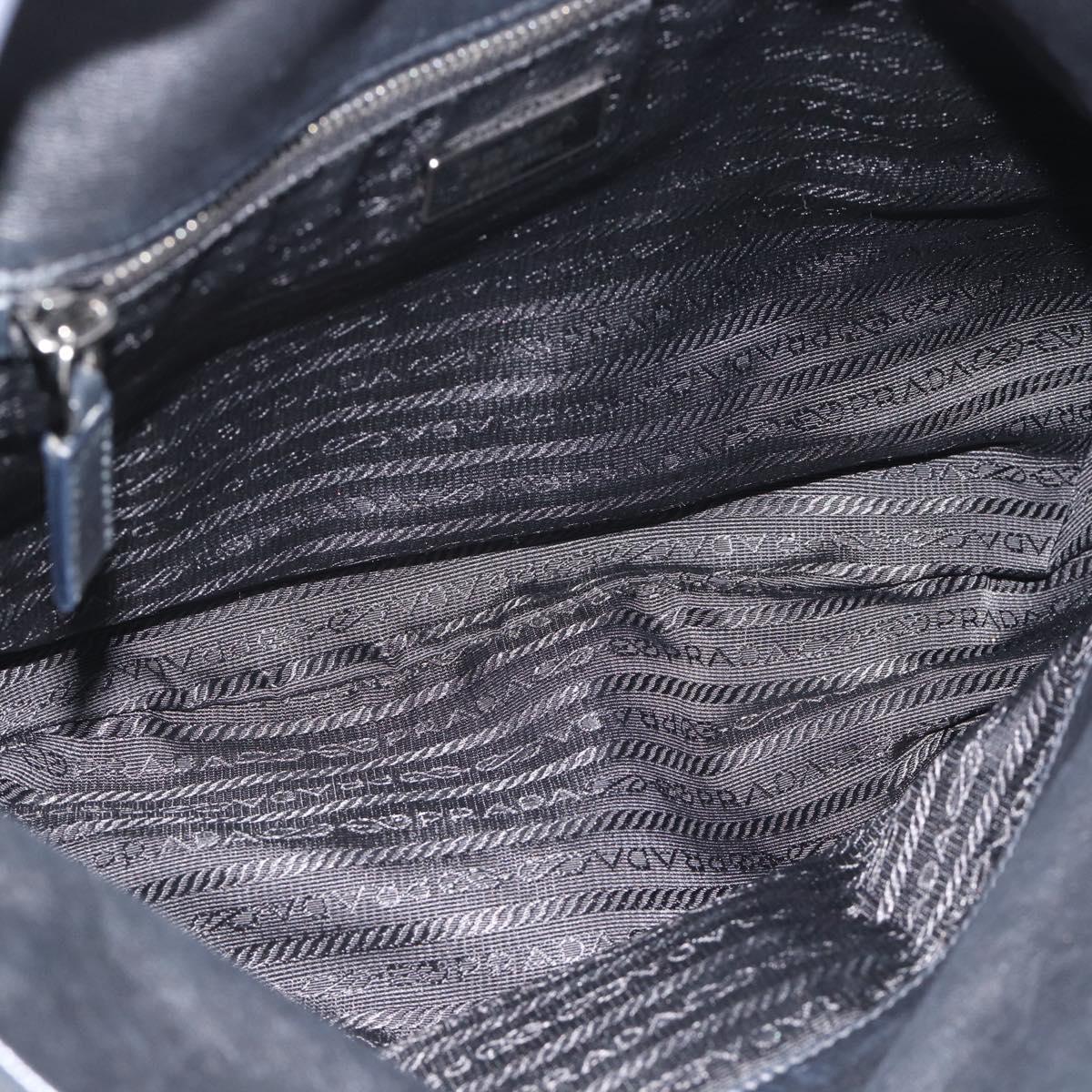 PRADA Hand Bag Leather Black Silver Auth 189104V