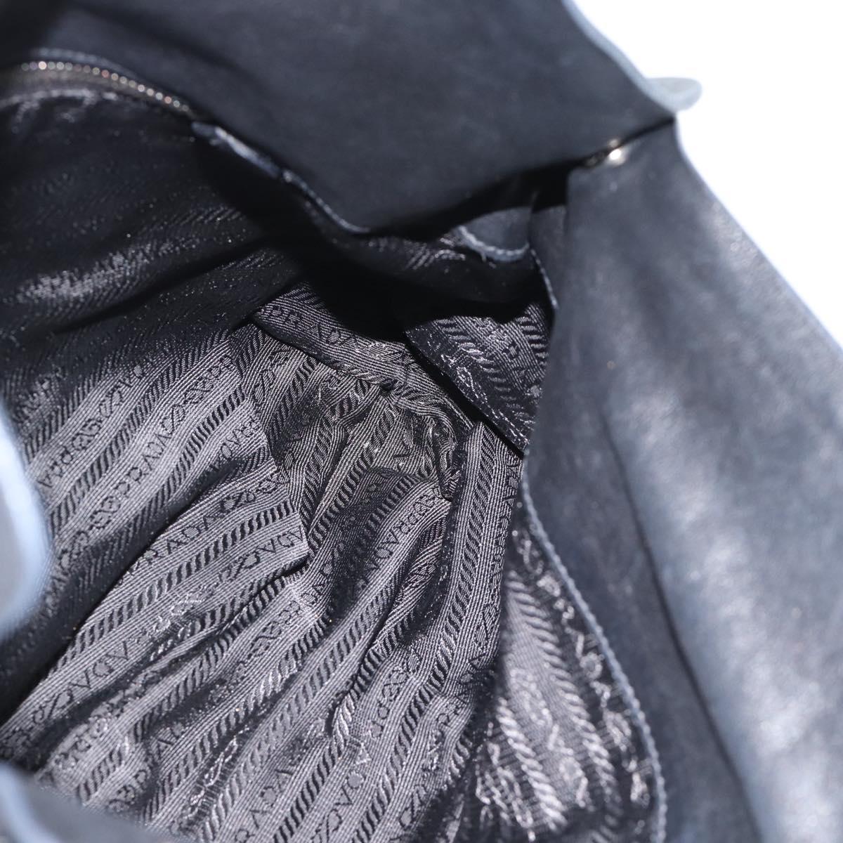 PRADA Hand Bag Leather Black Silver Auth 189104V