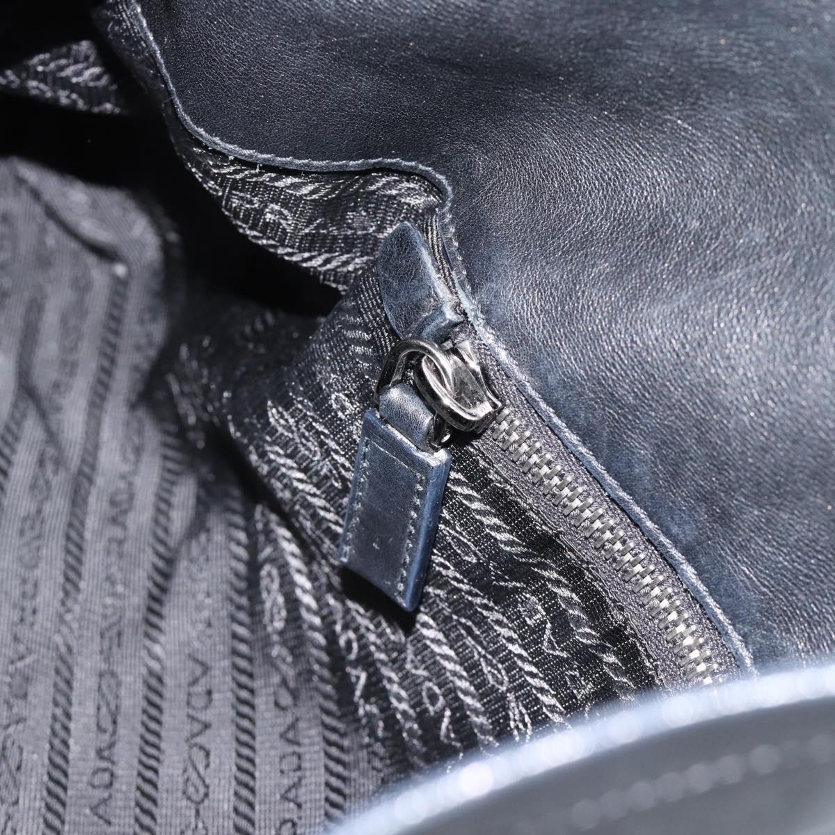 PRADA Hand Bag Leather Black Silver Auth 189104V