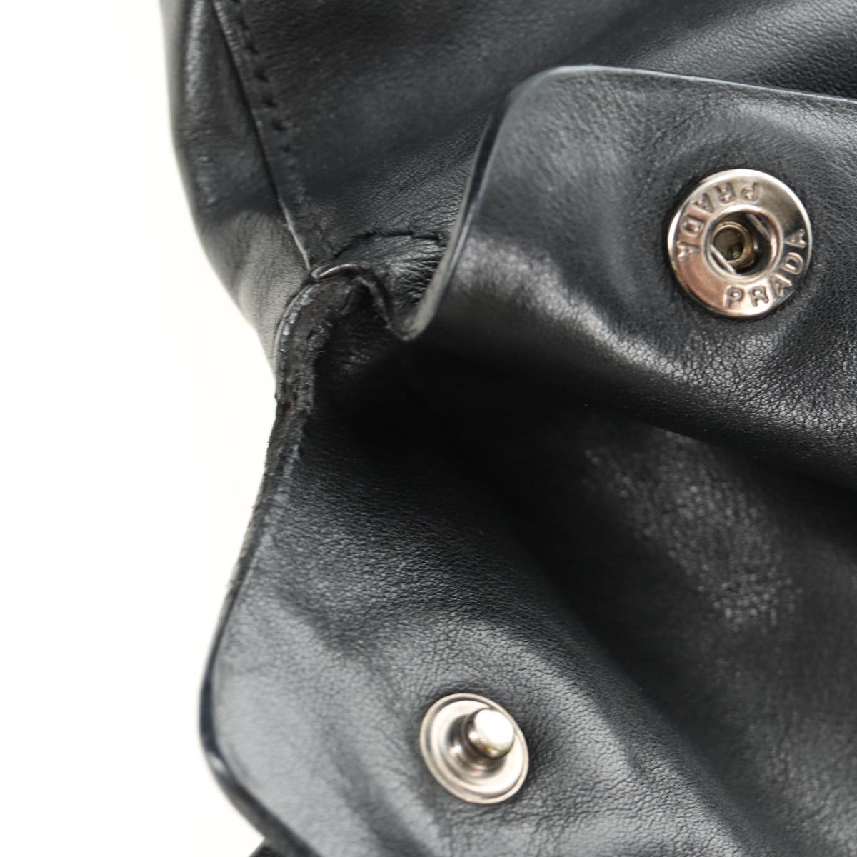 PRADA Hand Bag Leather Black Silver Auth 189104V