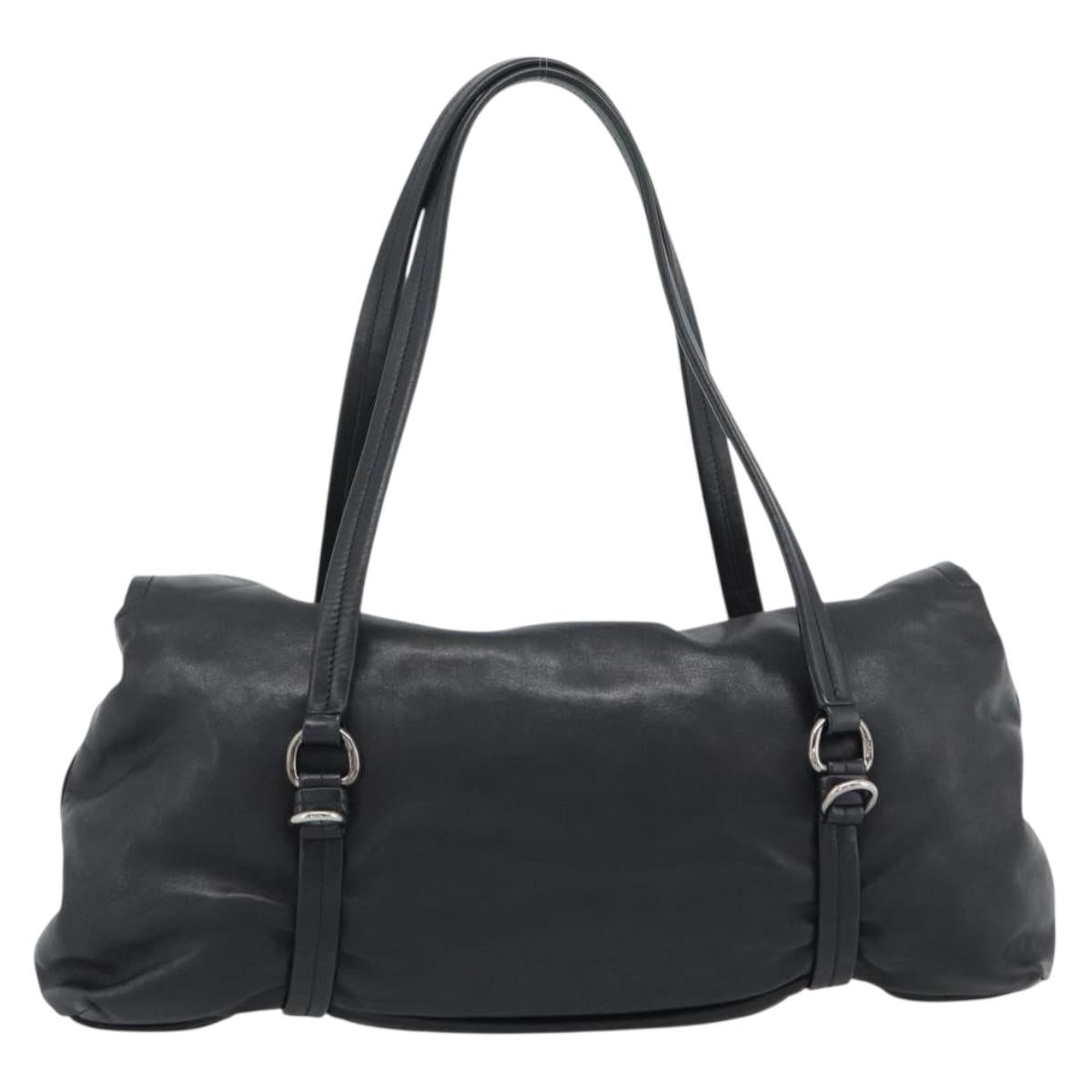 PRADA Hand Bag Leather Black Silver Auth 189104V