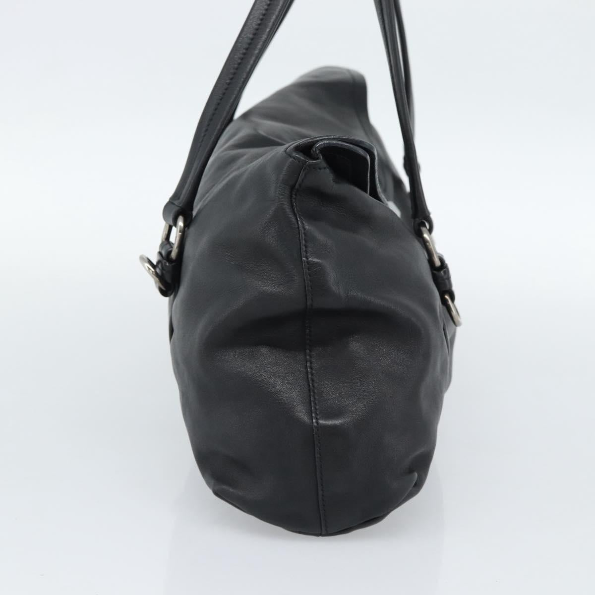 PRADA Hand Bag Leather Black Silver Auth 189104V