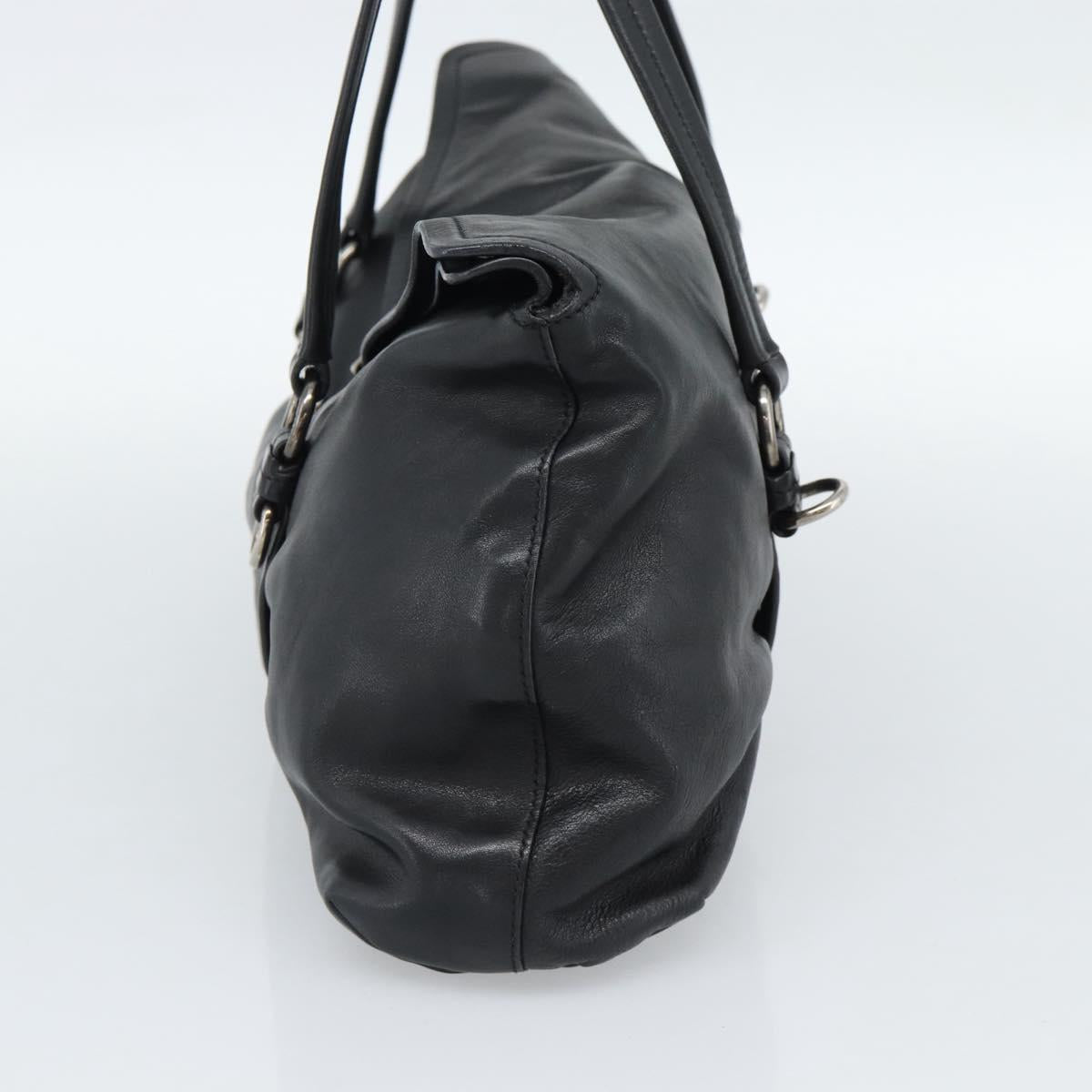 PRADA Hand Bag Leather Black Silver Auth 189104V