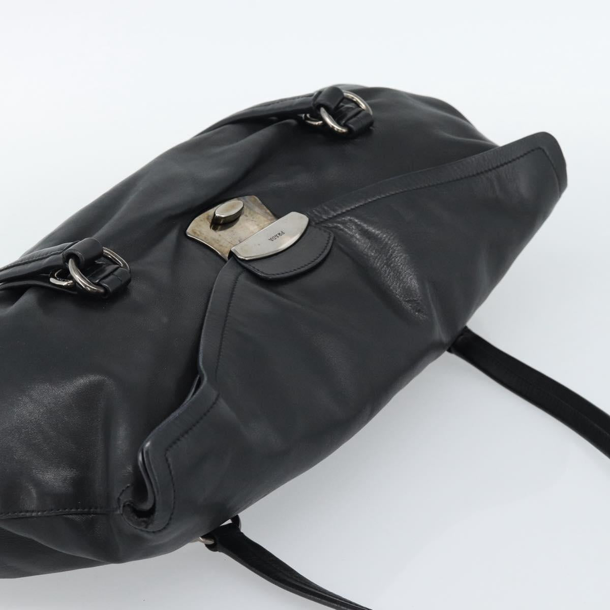 PRADA Hand Bag Leather Black Silver Auth 189104V