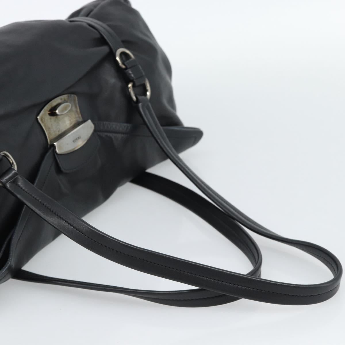 PRADA Hand Bag Leather Black Silver Auth 189104V