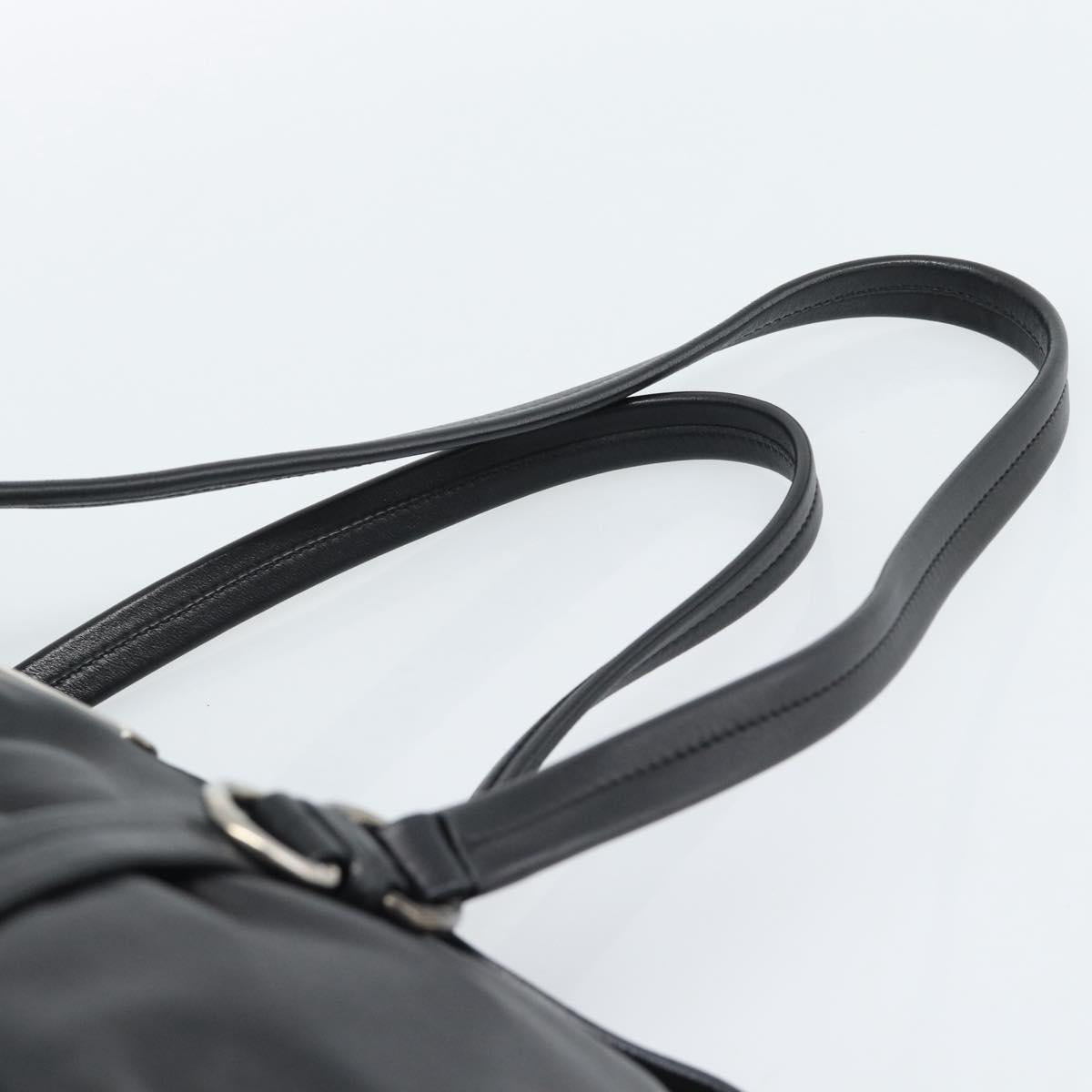 PRADA Hand Bag Leather Black Silver Auth 189104V
