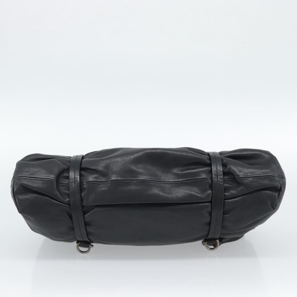 PRADA Hand Bag Leather Black Silver Auth 189104V