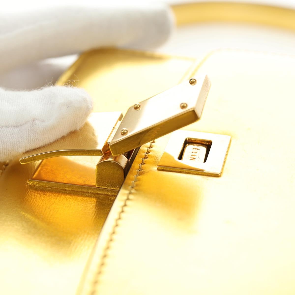 CELINE Shoulder Bag Leather Gold Auth 189106M