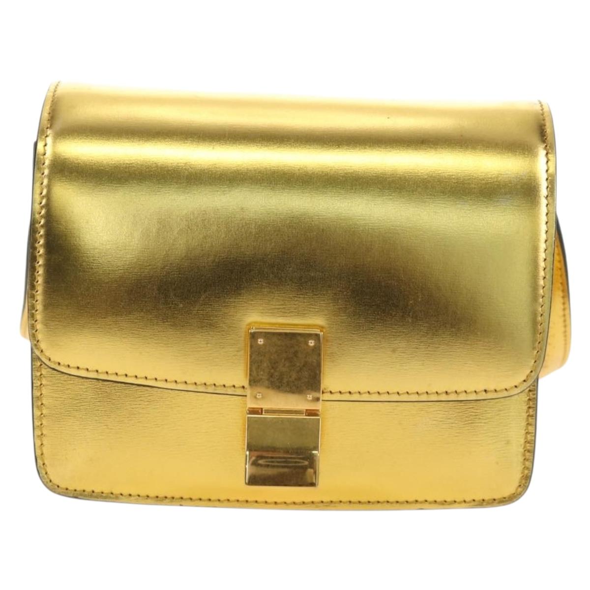 CELINE Shoulder Bag Leather Gold Auth 189106M