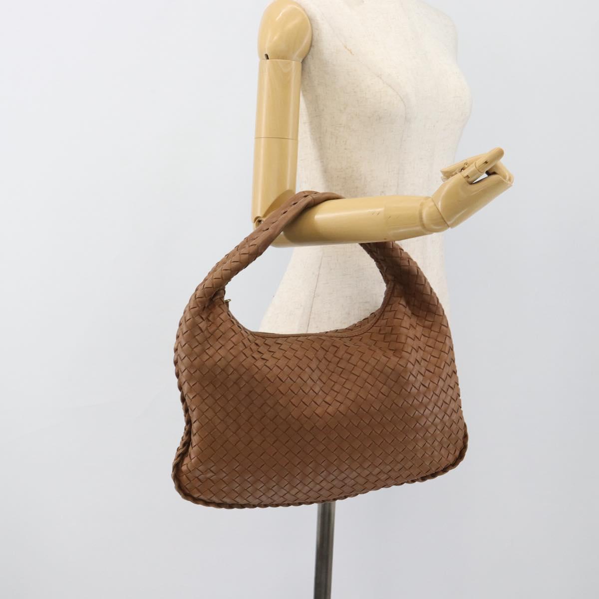 BOTTEGA VENETA INTRECCIATO Shoulder Bag Leather Brown Gold 115653 Auth 189108V