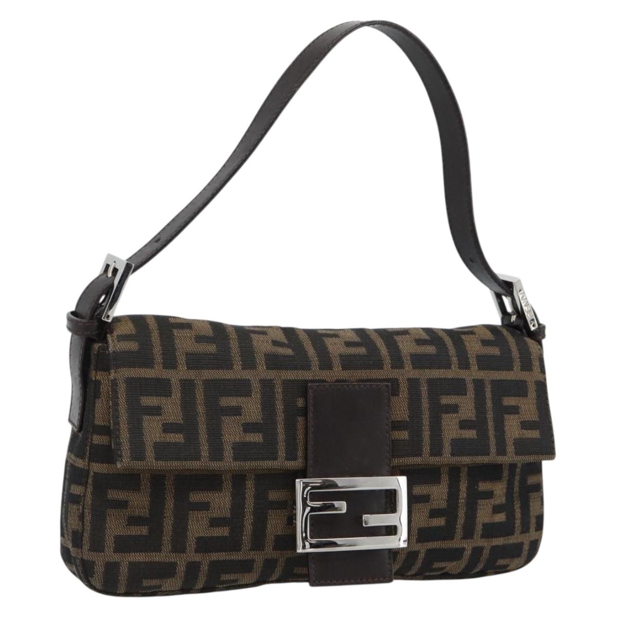 FENDI Zucca Canvas Mamma Baguette Shoulder Bag Black Brown Auth 189109V
