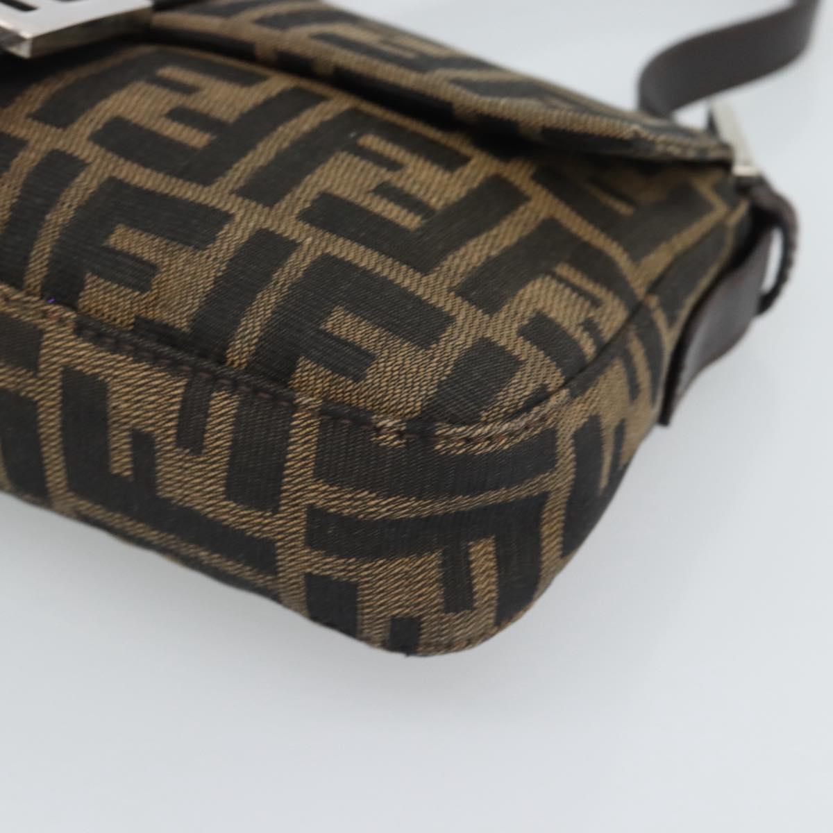 FENDI Zucca Canvas Mamma Baguette Shoulder Bag Black Brown Auth 189109V