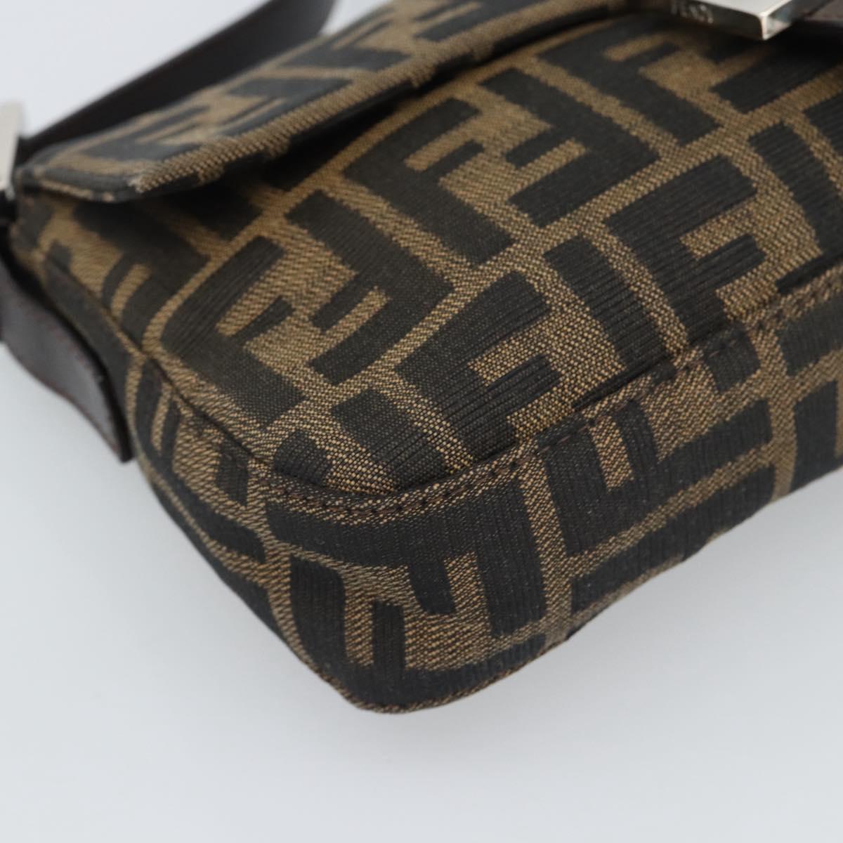 FENDI Zucca Canvas Mamma Baguette Shoulder Bag Black Brown Auth 189109V