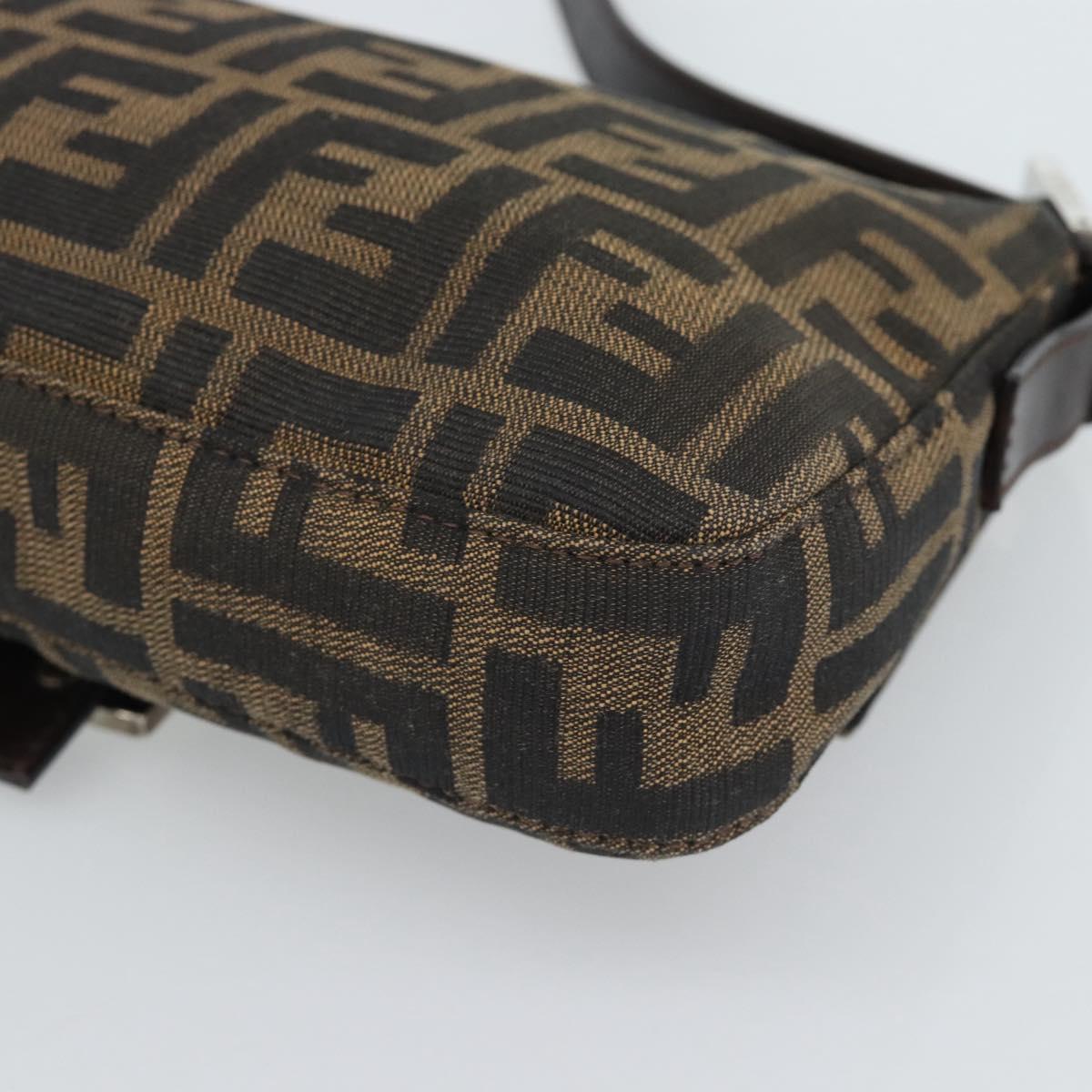 FENDI Zucca Canvas Mamma Baguette Shoulder Bag Black Brown Auth 189109V