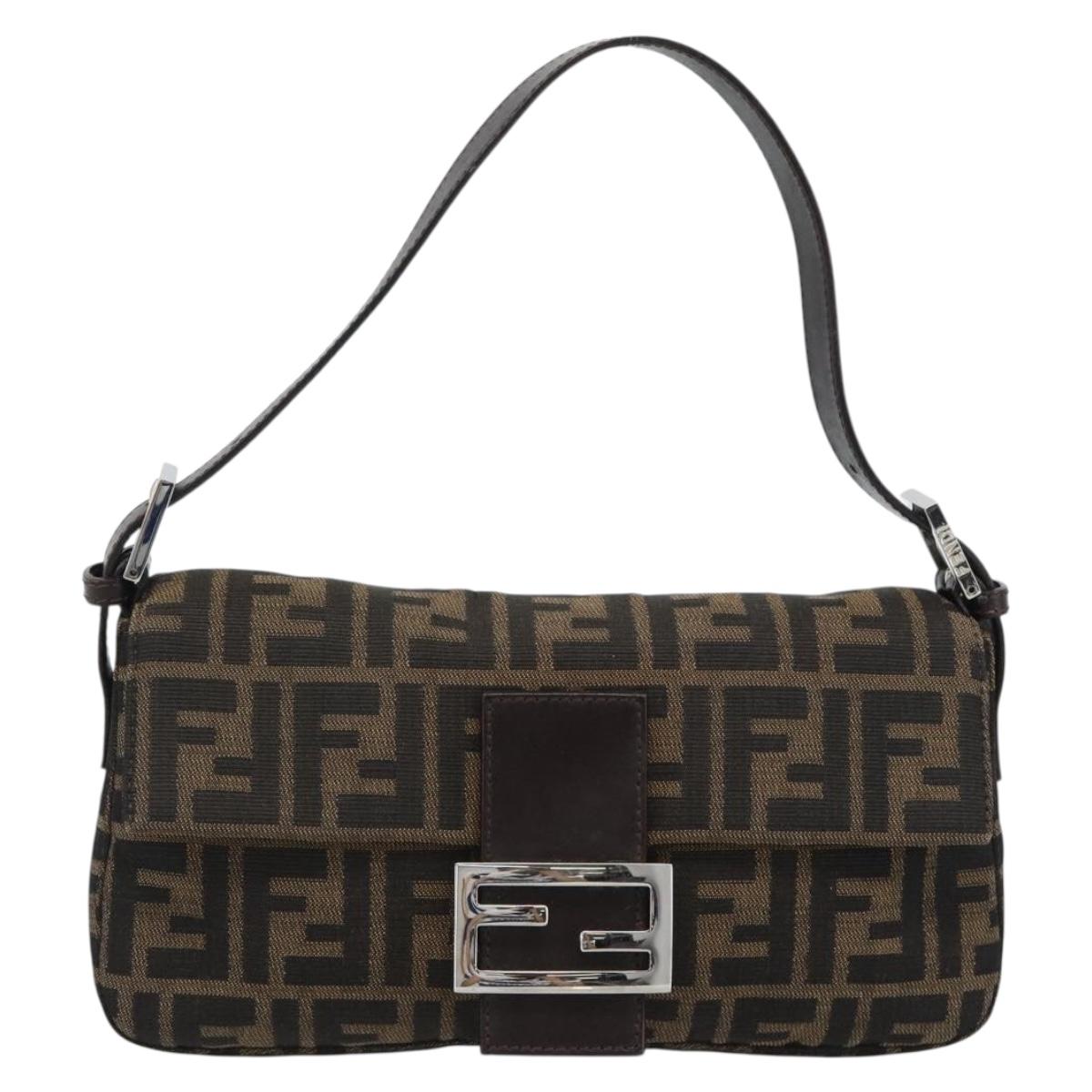 FENDI Zucca Canvas Mamma Baguette Shoulder Bag Black Brown Auth 189109V
