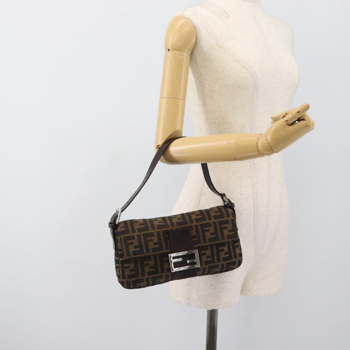 FENDI Zucca Canvas Mamma Baguette Shoulder Bag Black Brown Auth 189109V