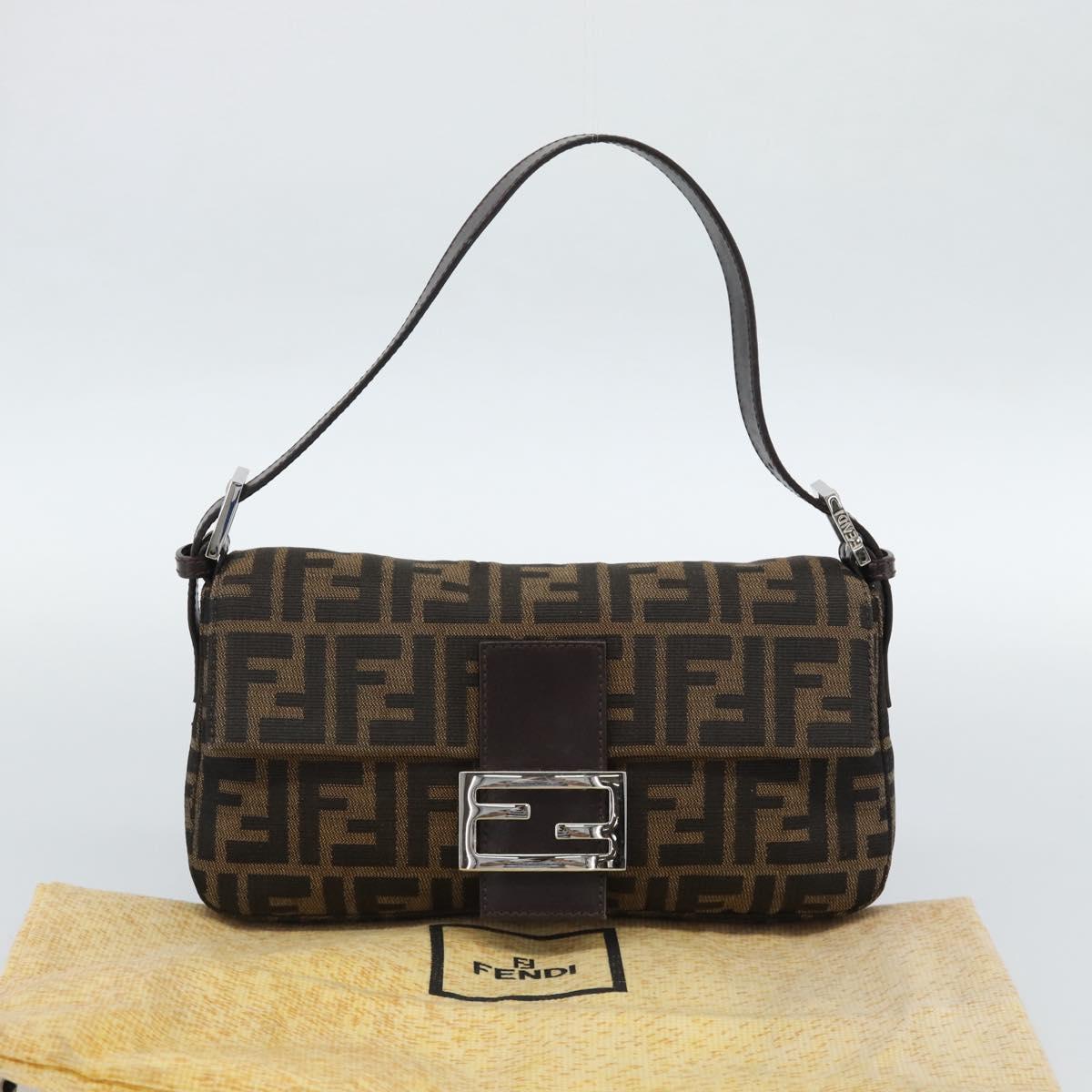 FENDI Zucca Canvas Mamma Baguette Shoulder Bag Black Brown Auth 189109V