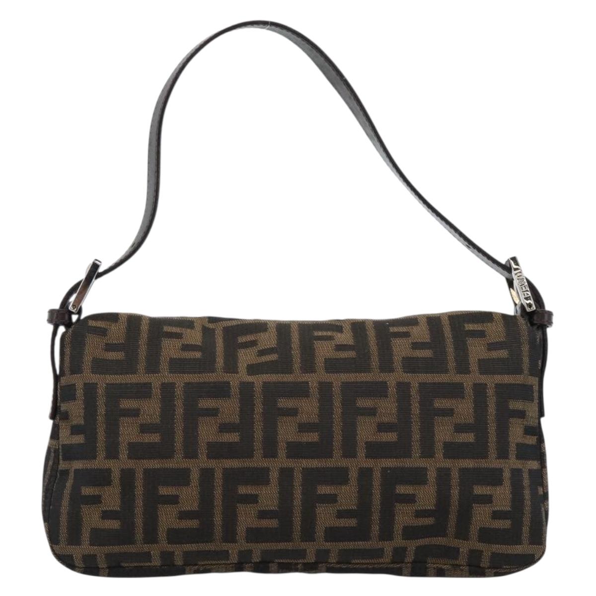 FENDI Zucca Canvas Mamma Baguette Shoulder Bag Black Brown Auth 189109V