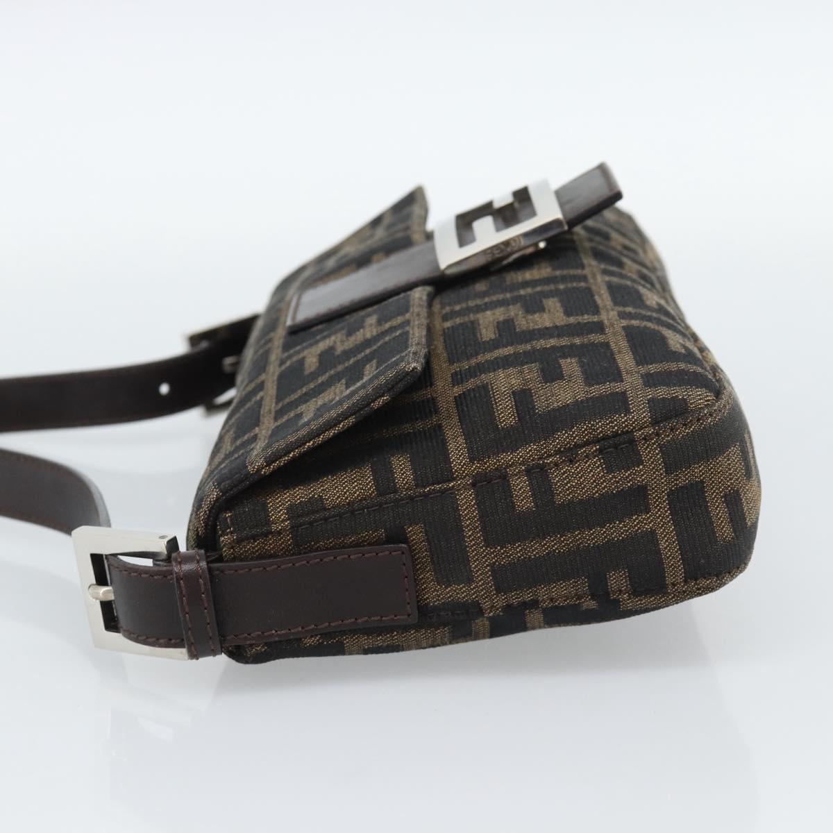 FENDI Zucca Canvas Mamma Baguette Shoulder Bag Black Brown Auth 189109V