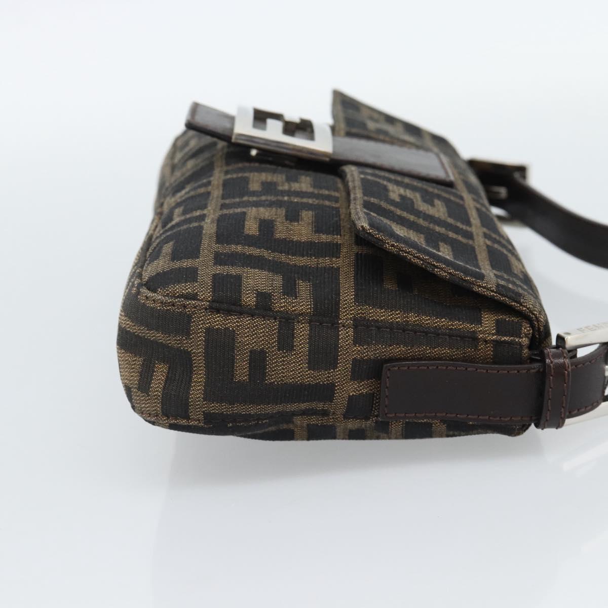 FENDI Zucca Canvas Mamma Baguette Shoulder Bag Black Brown Auth 189109V