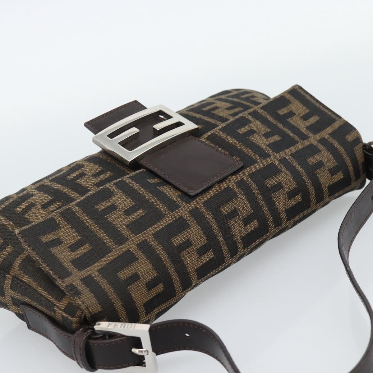 FENDI Zucca Canvas Mamma Baguette Shoulder Bag Black Brown Auth 189109V