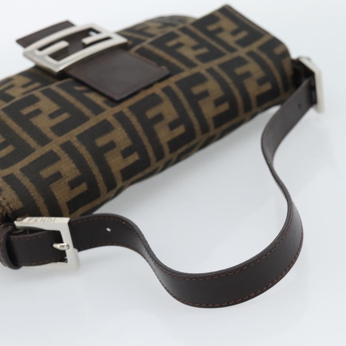 FENDI Zucca Canvas Mamma Baguette Shoulder Bag Black Brown Auth 189109V