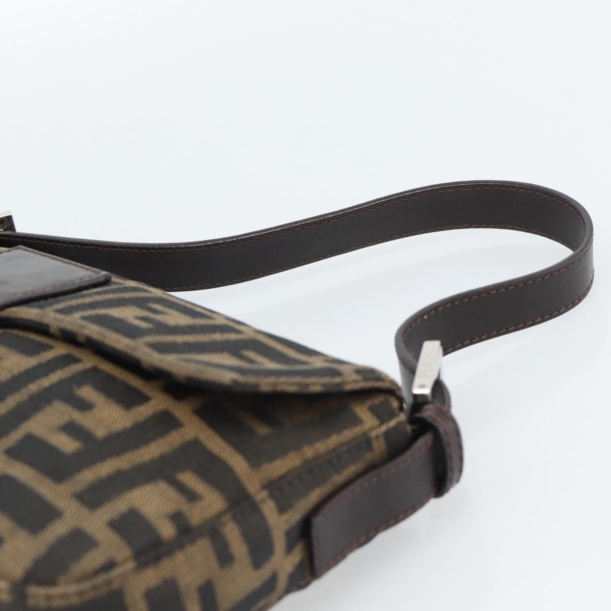 FENDI Zucca Canvas Mamma Baguette Shoulder Bag Black Brown Auth 189109V