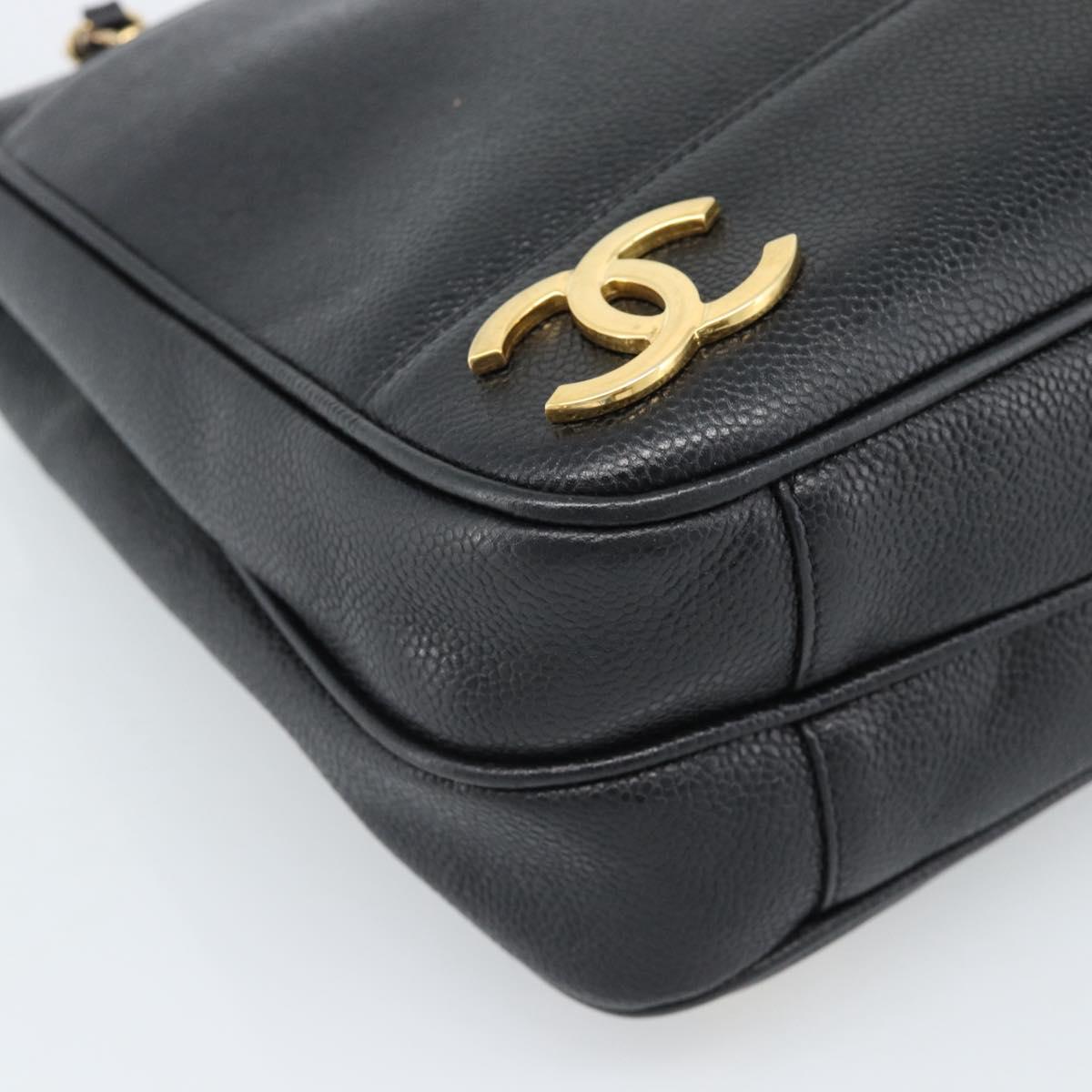 CHANEL Triple Coco Chain Shoulder Bag Caviar Skin Black Gold CC Auth 189110V