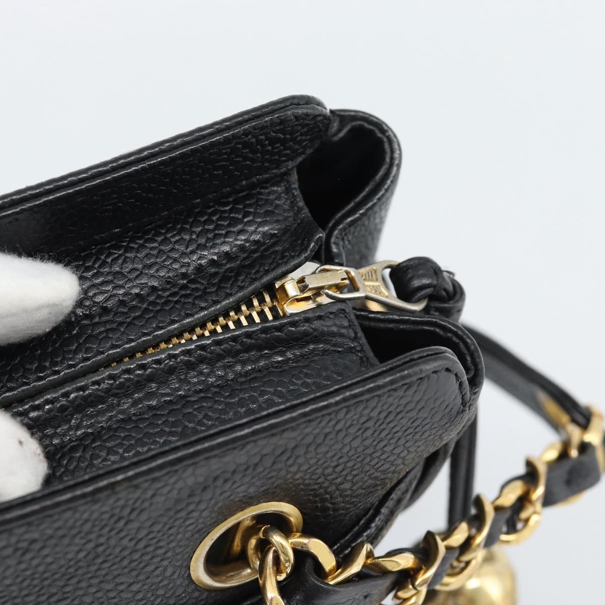 CHANEL Triple Coco Chain Shoulder Bag Caviar Skin Black Gold CC Auth 189110V
