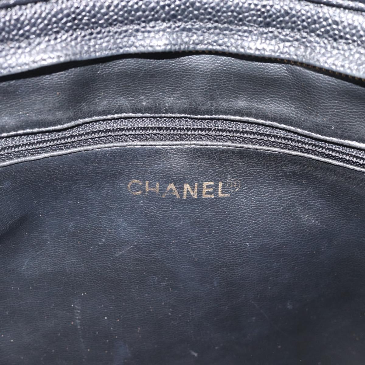 CHANEL Triple Coco Chain Shoulder Bag Caviar Skin Black Gold CC Auth 189110V