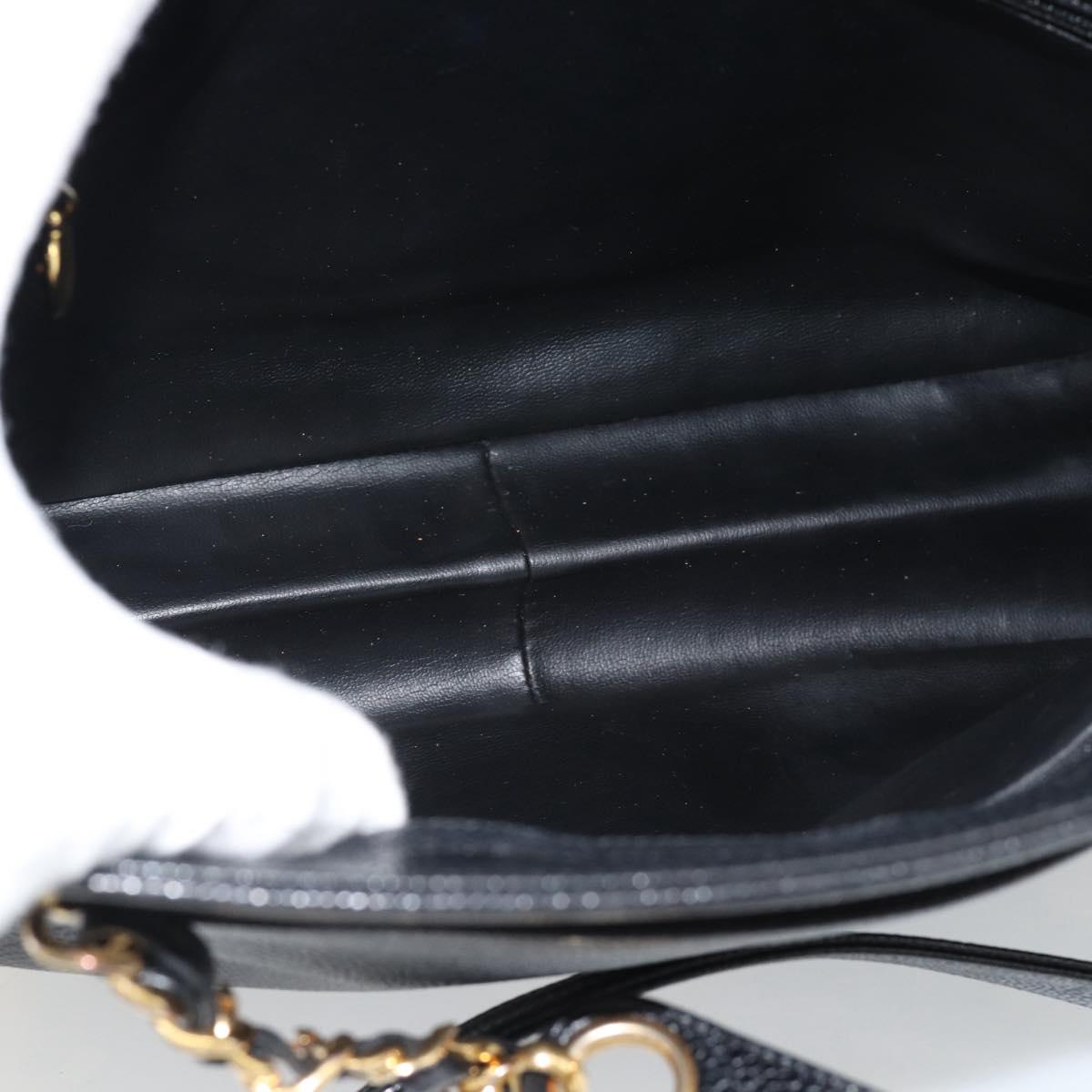 CHANEL Triple Coco Chain Shoulder Bag Caviar Skin Black Gold CC Auth 189110V