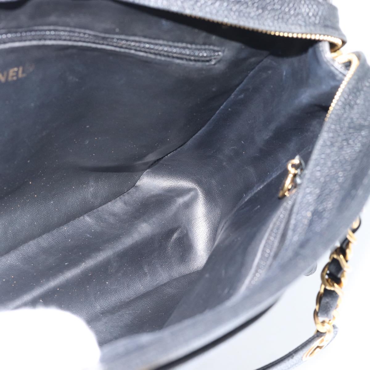 CHANEL Triple Coco Chain Shoulder Bag Caviar Skin Black Gold CC Auth 189110V