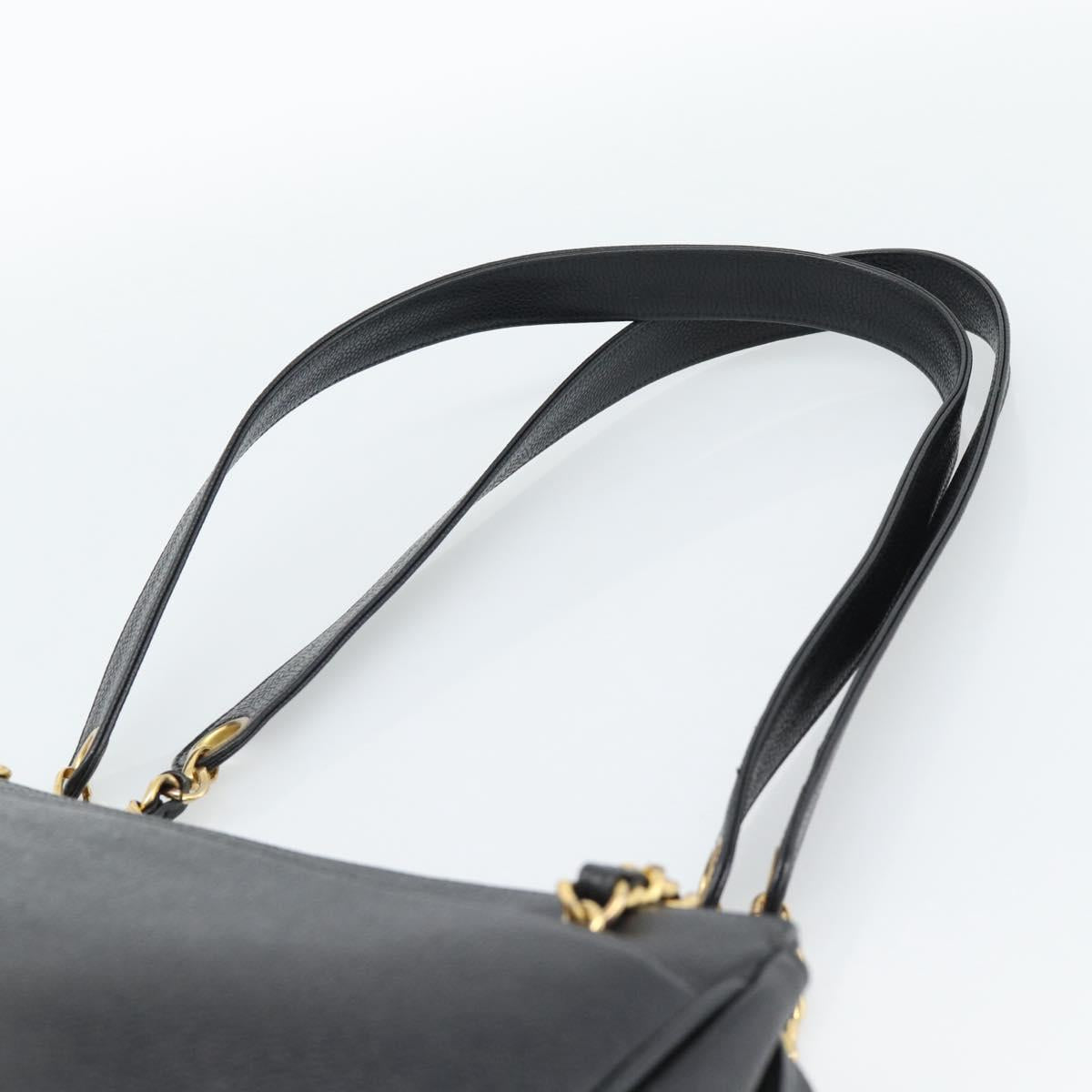 CHANEL Triple Coco Chain Shoulder Bag Caviar Skin Black Gold CC Auth 189110V