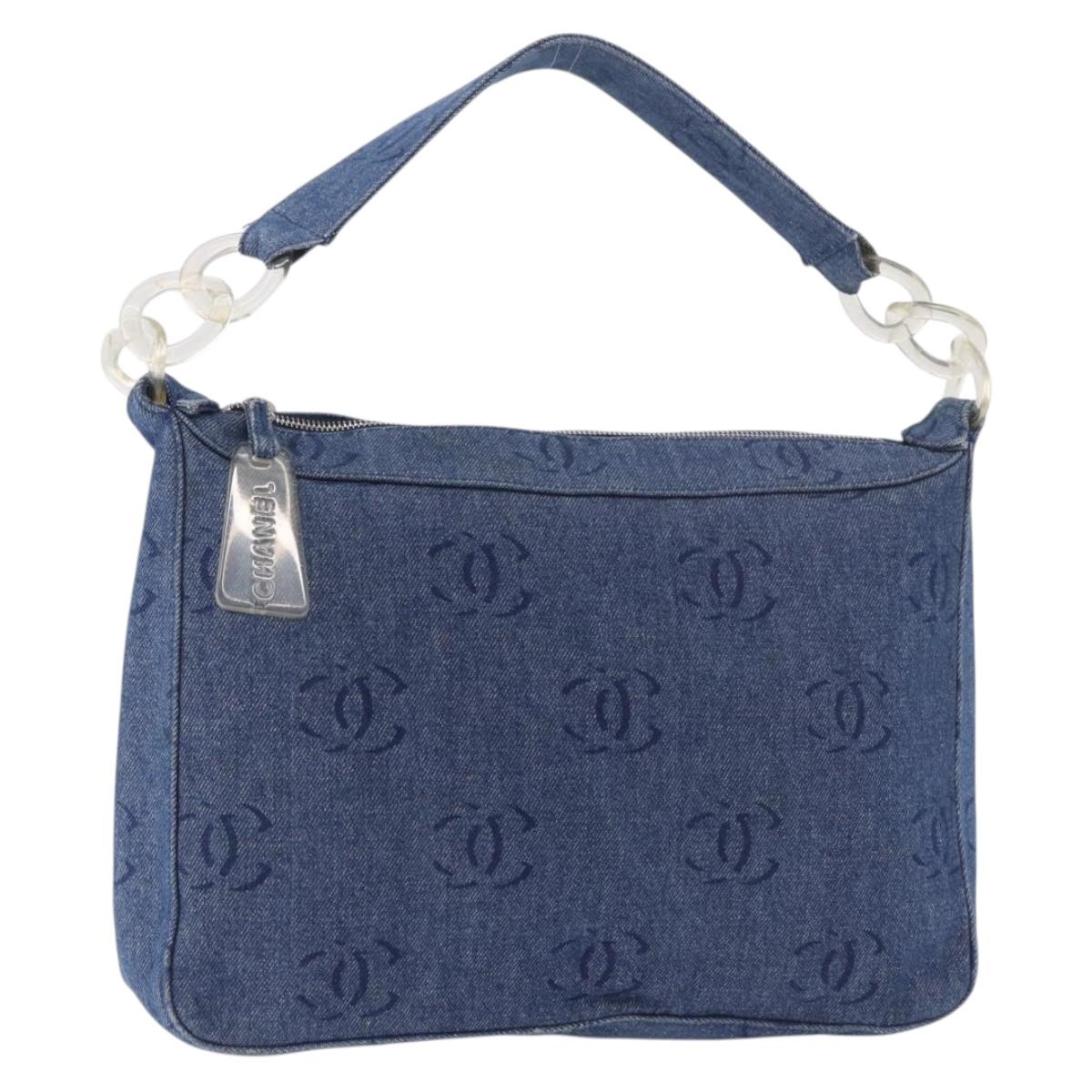 CHANEL Shoulder Bag Denim Blue Silver CC Auth 189111V