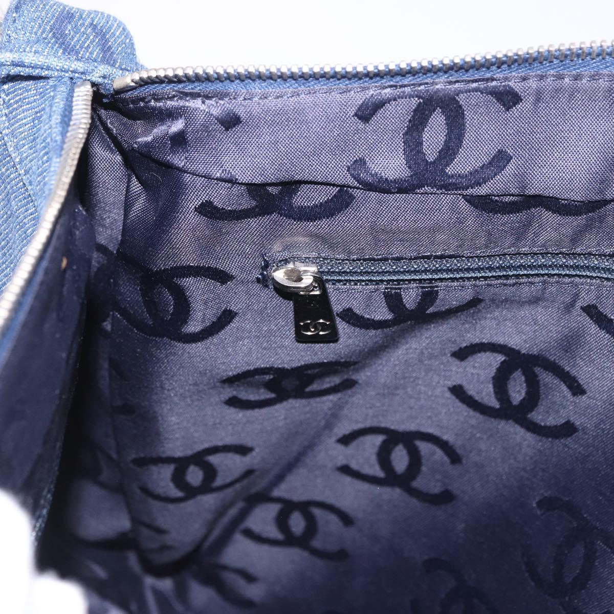 CHANEL Shoulder Bag Denim Blue Silver CC Auth 189111V