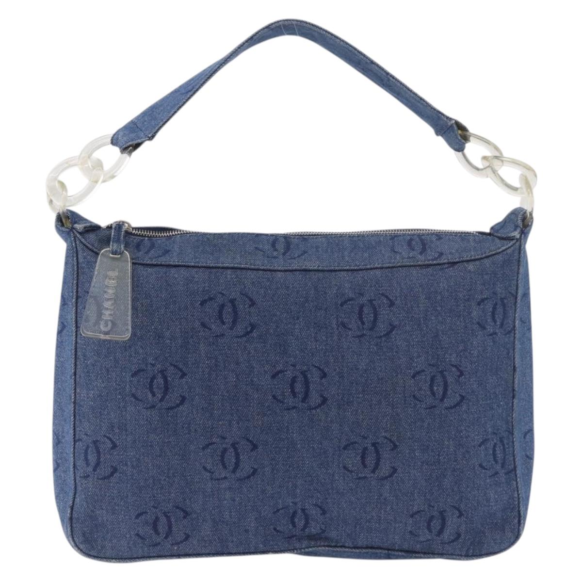 CHANEL Shoulder Bag Denim Blue Silver CC Auth 189111V