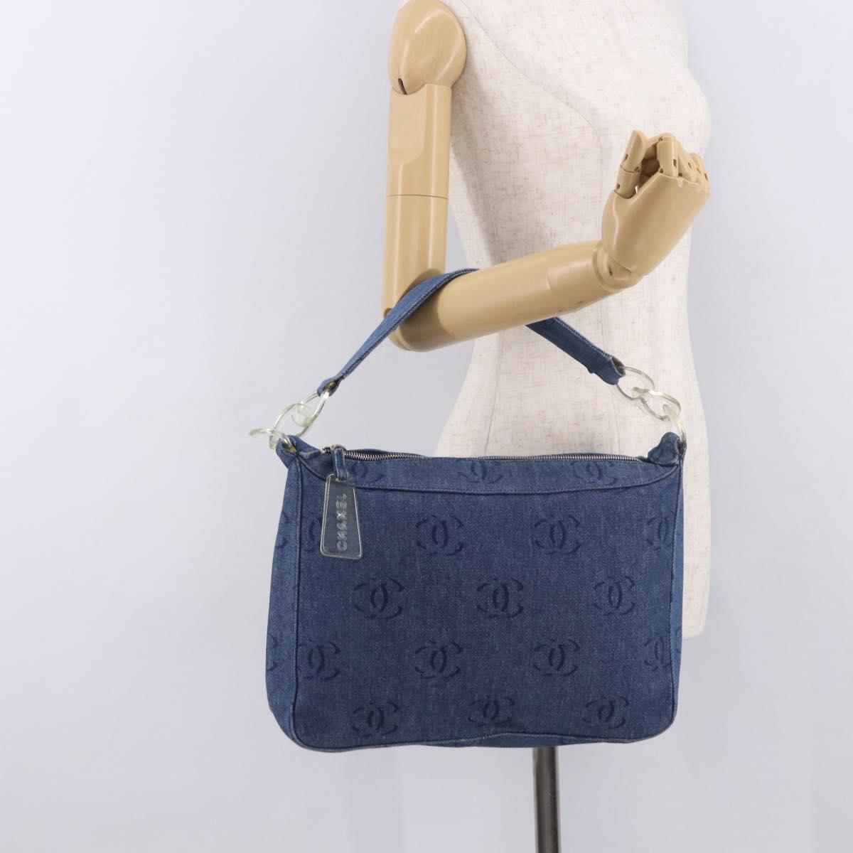 CHANEL Shoulder Bag Denim Blue Silver CC Auth 189111V
