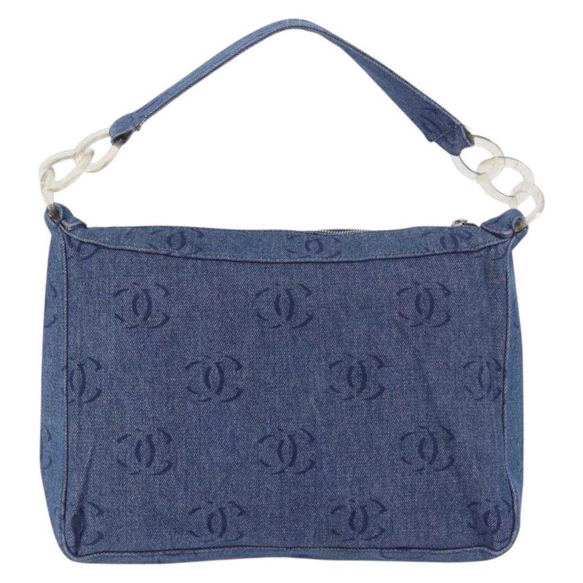CHANEL Shoulder Bag Denim Blue Silver CC Auth 189111V