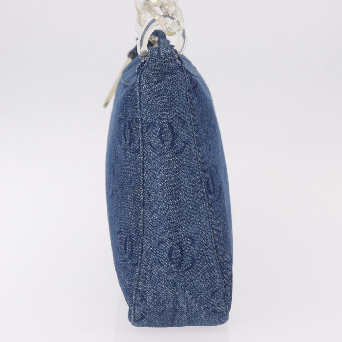 CHANEL Shoulder Bag Denim Blue Silver CC Auth 189111V